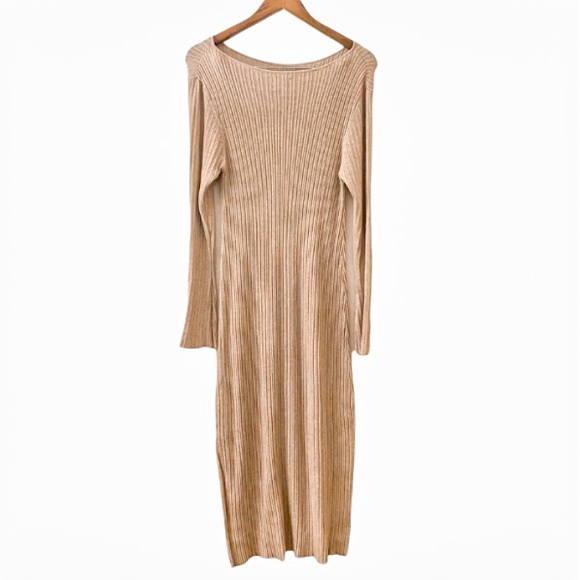 Asos Neutral Ribbed camel tan Maternity Maxi long sleeve dress - Picture 5 of 14